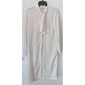 Country Miss Shirt Dress Women 12 Cream Polka Dot Tie Neck Vintage 70s Secretary